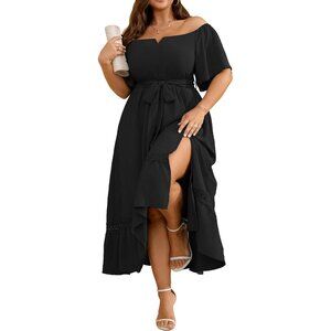 Women's Plus Size Maxi Dress Off Shoulder V Neck Wedding Guest Formal Dress